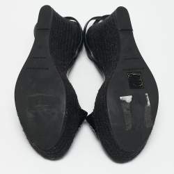 Burberry Black Snakeskin Leather Wedge Sandals Size 38