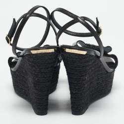 Burberry Black Snakeskin Leather Wedge Sandals Size 38