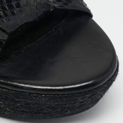 Burberry Black Snakeskin Leather Wedge Sandals Size 38
