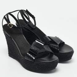 Burberry Black Snakeskin Leather Wedge Sandals Size 38