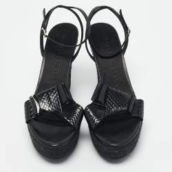 Burberry Black Snakeskin Leather Wedge Sandals Size 38