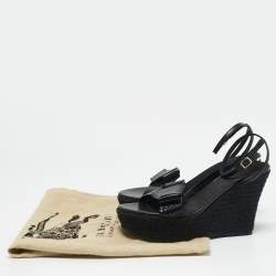 Burberry Black Snakeskin Leather Wedge Sandals Size 38