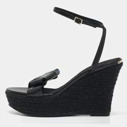 Burberry Black Snakeskin Leather Wedge Sandals Size 38