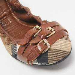 Burberry Brown House Check Canvas And Leather Shipley Ballet Flats Size 40