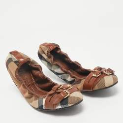 Burberry Brown House Check Canvas And Leather Shipley Ballet Flats Size 40