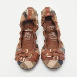 Burberry Brown House Check Canvas And Leather Shipley Ballet Flats Size 40
