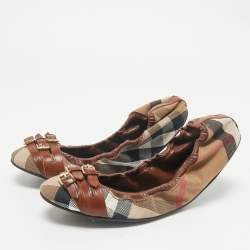 Burberry Brown House Check Canvas And Leather Shipley Ballet Flats Size 40