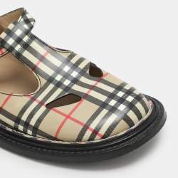 Burberry Beige Vintage Check Leather T-Bar Shoes Size 38.5