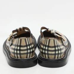 Burberry Beige Vintage Check Leather T-Bar Shoes Size 38.5