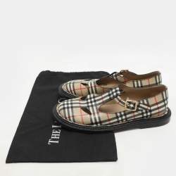Burberry Beige Vintage Check Leather T-Bar Shoes Size 38.5