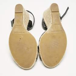 Burberry Brown Patent Leather and Nova Check Canvas Wedge Sandals Size 40