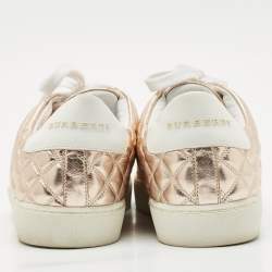 Burberry Metallic Pink Quilted Leather Westford Low Top Sneakers Size 40
