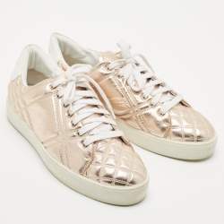 Burberry Metallic Pink Quilted Leather Westford Low Top Sneakers Size 40