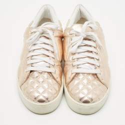 Burberry Metallic Pink Quilted Leather Westford Low Top Sneakers Size 40
