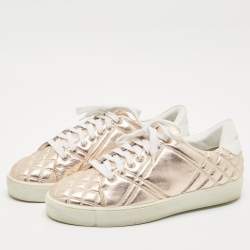 Burberry Metallic Pink Quilted Leather Westford Low Top Sneakers Size 40