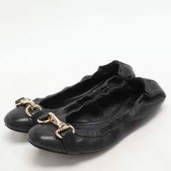 Burberry Black Leather Scrunch Ballet Flats Size 36