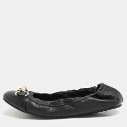 Burberry Black Leather Scrunch Ballet Flats Size 36