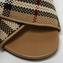 Burberry Beige/Black Canvas and Leather Castlebar Ankle Strap Sandals Size 38