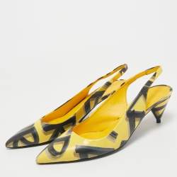 Burberry Yellow/Black Printed Leather Morson Slingback Pumps Size 41