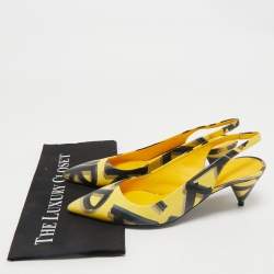 Burberry Yellow/Black Printed Leather Morson Slingback Pumps Size 41