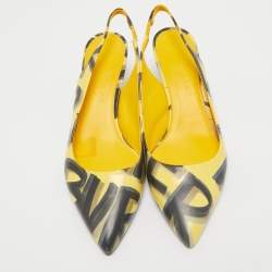 Burberry Yellow/Black Printed Leather Morson Slingback Pumps Size 41