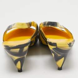 Burberry Yellow/Black Printed Leather Morson Slingback Pumps Size 41