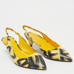 Burberry Yellow/Black Printed Leather Morson Slingback Pumps Size 41