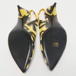 Burberry Yellow/Black Printed Leather Morson Slingback Pumps Size 41