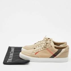 Burberry Brown House Check Canvas and Leather Low-Top Sneakers Size 39