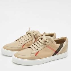 Burberry Brown House Check Canvas and Leather Low-Top Sneakers Size 39