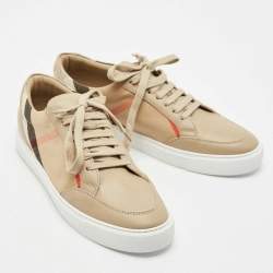 Burberry Brown House Check Canvas and Leather Low-Top Sneakers Size 39