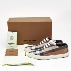 Pre Owned Burberry Brown House Check Canvas Pointed Toe Low Top Sneakers Size 39