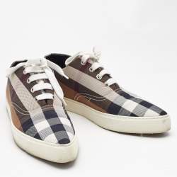 Pre Owned Burberry Brown House Check Canvas Pointed Toe Low Top Sneakers Size 39