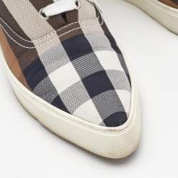 Pre Owned Burberry Brown House Check Canvas Pointed Toe Low Top Sneakers Size 39