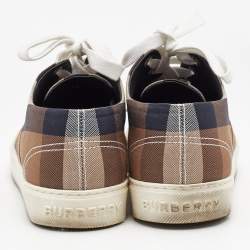 Pre Owned Burberry Brown House Check Canvas Pointed Toe Low Top Sneakers Size 39