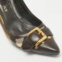 Burberry Beige/Brown Leather and Nova Check Canvas Pointed Toe Pumps Size 37