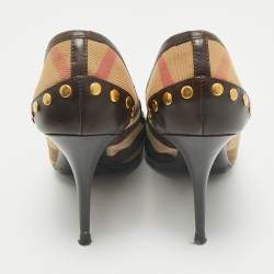 Burberry Beige/Brown Leather and Nova Check Canvas Pointed Toe Pumps Size 37