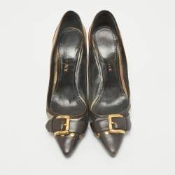 Burberry Beige/Brown Leather and Nova Check Canvas Pointed Toe Pumps Size 37