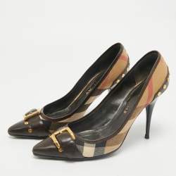 Burberry Beige/Brown Leather and Nova Check Canvas Pointed Toe Pumps Size 37
