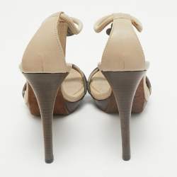Burberry  Grey Leather and Canvas Ankle Strap Sandals Size 38