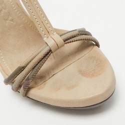 Burberry  Grey Leather and Canvas Ankle Strap Sandals Size 38