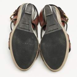 Burberry Brown Leather and Nova Check Canvas Wedge Sandals Size 40