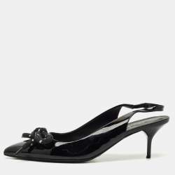 Burberry Black Patent Leather Bow Detail Pointed Toe Slingback Pumps Size 41