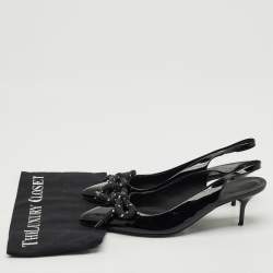 Burberry Black Patent Leather Bow Detail Pointed Toe Slingback Pumps Size 41