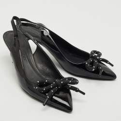 Burberry Black Patent Leather Bow Detail Pointed Toe Slingback Pumps Size 41