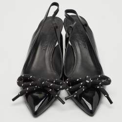 Burberry Black Patent Leather Bow Detail Pointed Toe Slingback Pumps Size 41