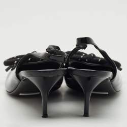 Burberry Black Patent Leather Bow Detail Pointed Toe Slingback Pumps Size 41