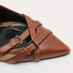 Pre Owned Burberry Brown Leather And Novacheck Buckle Slingback Sandals Size 39