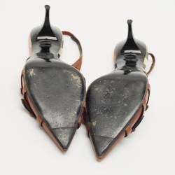 Pre Owned Burberry Brown Leather And Novacheck Buckle Slingback Sandals Size 39