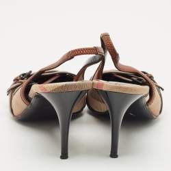 Pre Owned Burberry Brown Leather And Novacheck Buckle Slingback Sandals Size 39